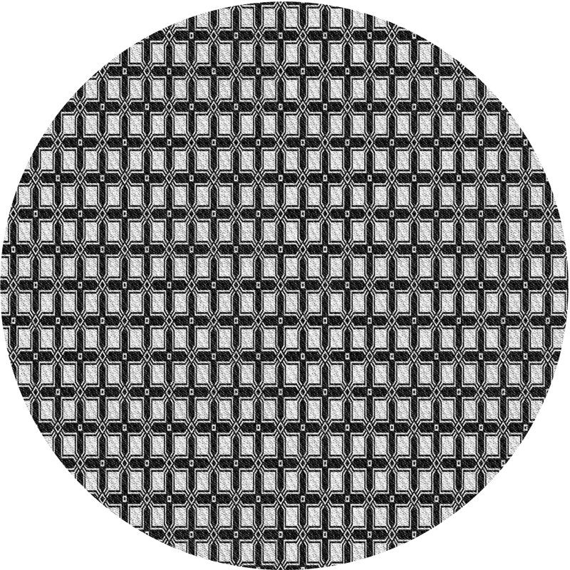 Tapis noir/blanc à motifs, Rond 4 pi