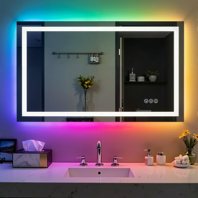Lunara UL Certified Frameless Dual Lighting RGB Backlit & LED Frontlit Bathroom Vanity Mirror, Temper Glass, Smart Anti-fog