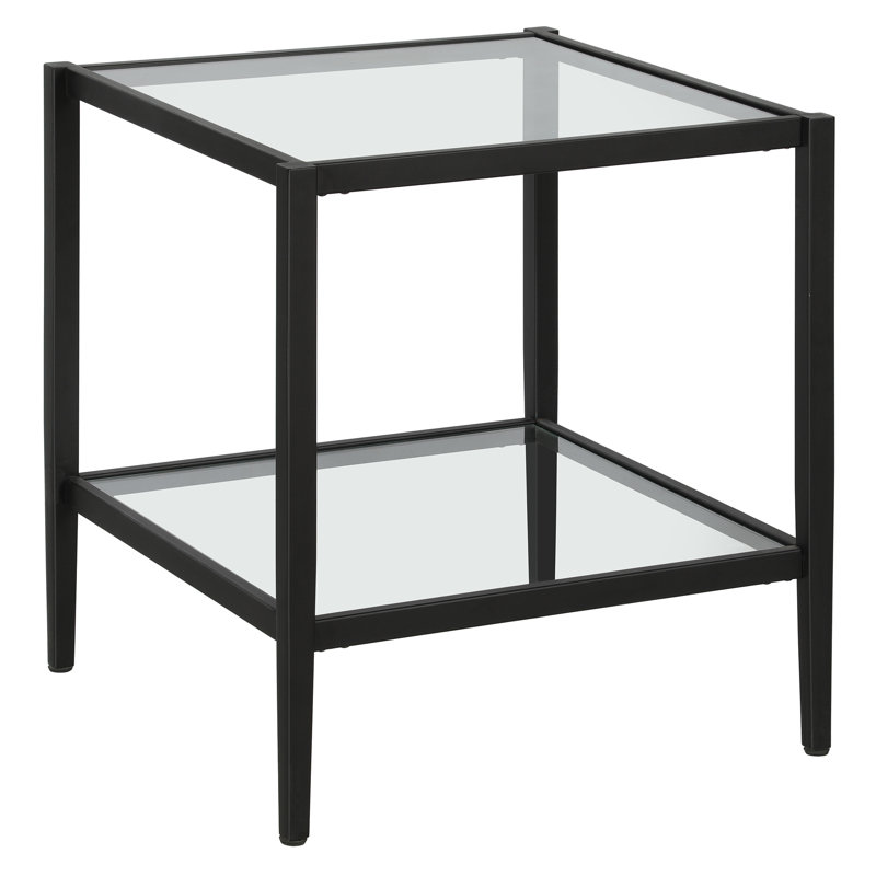Hera Glass Top End Table, Blackened Bronze