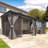 Lean-To Wall-Mounted Pergolas With Curtains And Netting-122684177