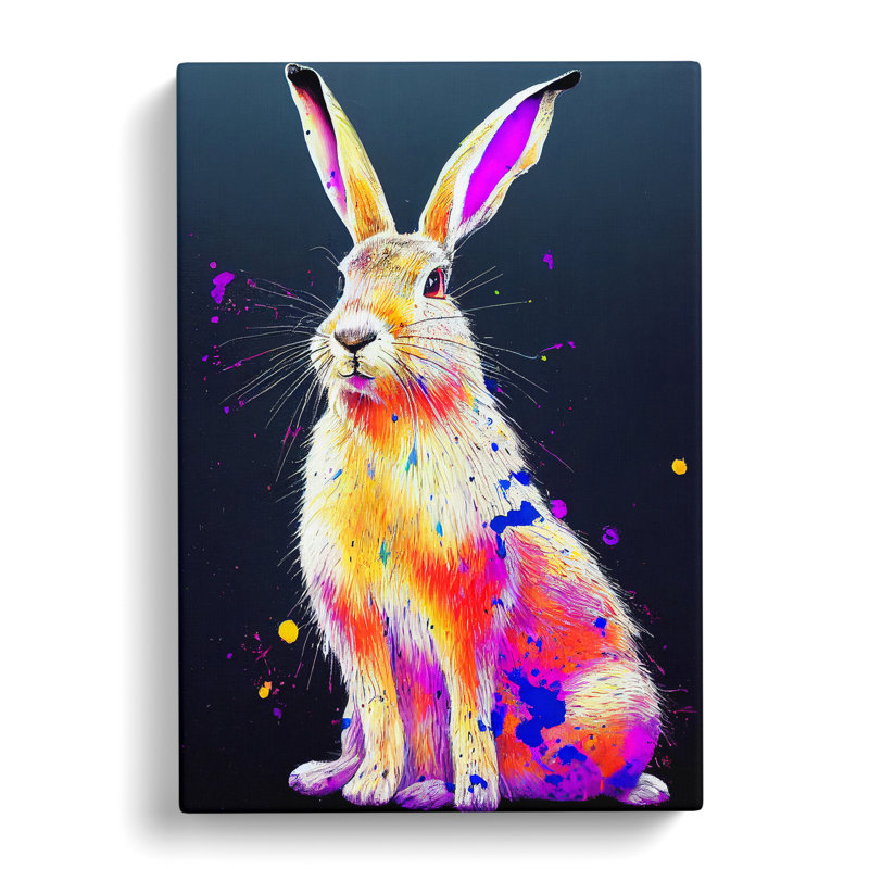 Paint Splashed Hare No.3 - Wrapped Canvas, 60cm H x 40cm W x 3cm D