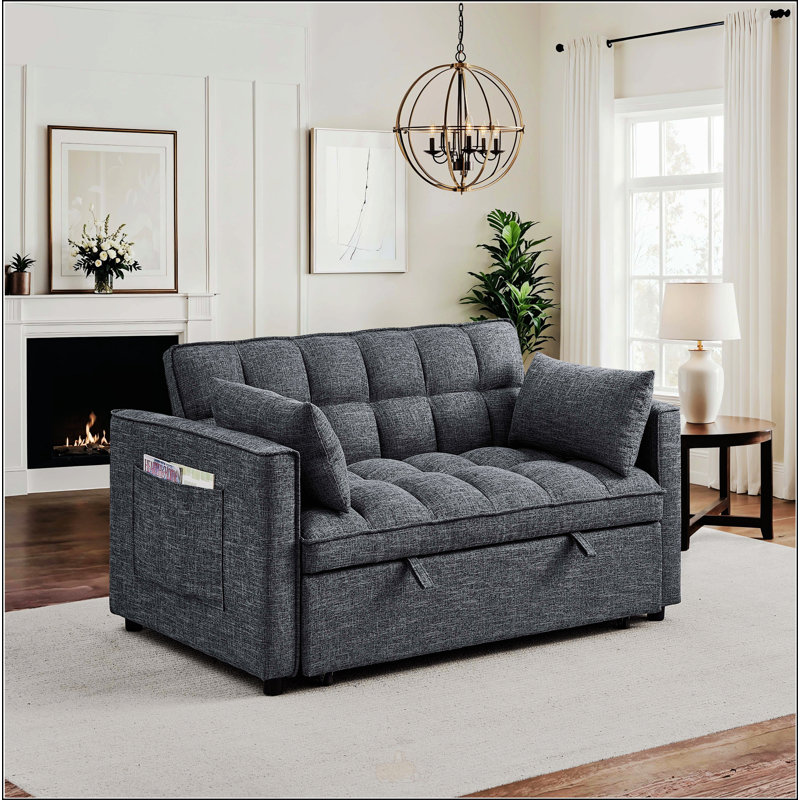 Tufted Convertible Sleeper Sofa With Chaise, 31.1" H x 22.5" W x 61.85" D, Dark Gray