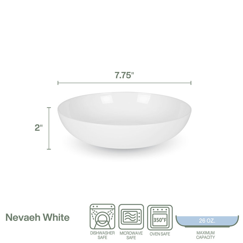 Minimalist White Ceramic Pasta and Salad Bowl Set of Four