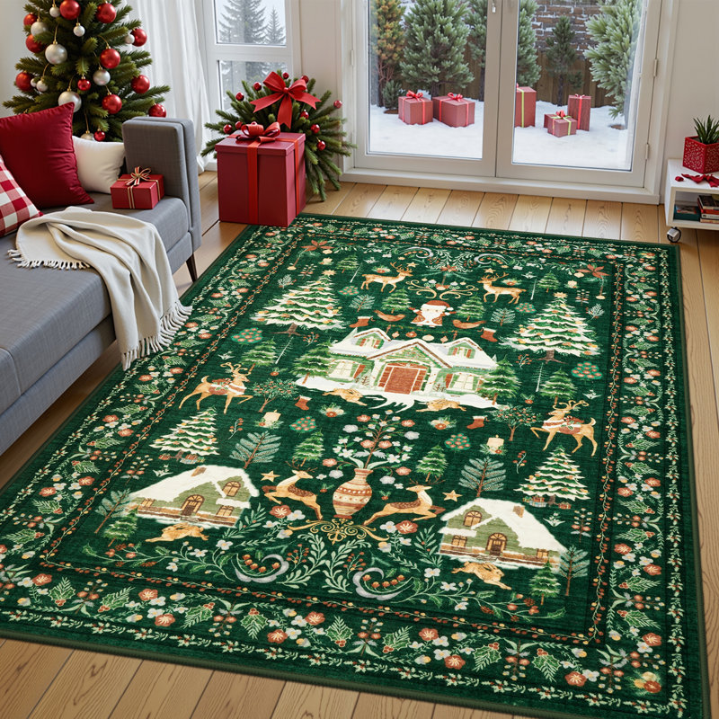 Tapis de Noël antidérapant de Noël, Rectangulaire 8 pi x 10 pi