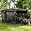 11x11ft Pop Up Gazebo Screen Tent, UPF30+ Removable Roof, 4 Roll-up Wind Panels, Carry Bag, Brown