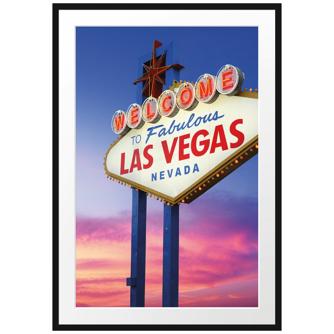 Gerahmtes Poster Las Vegas Schild in der Dämmerung