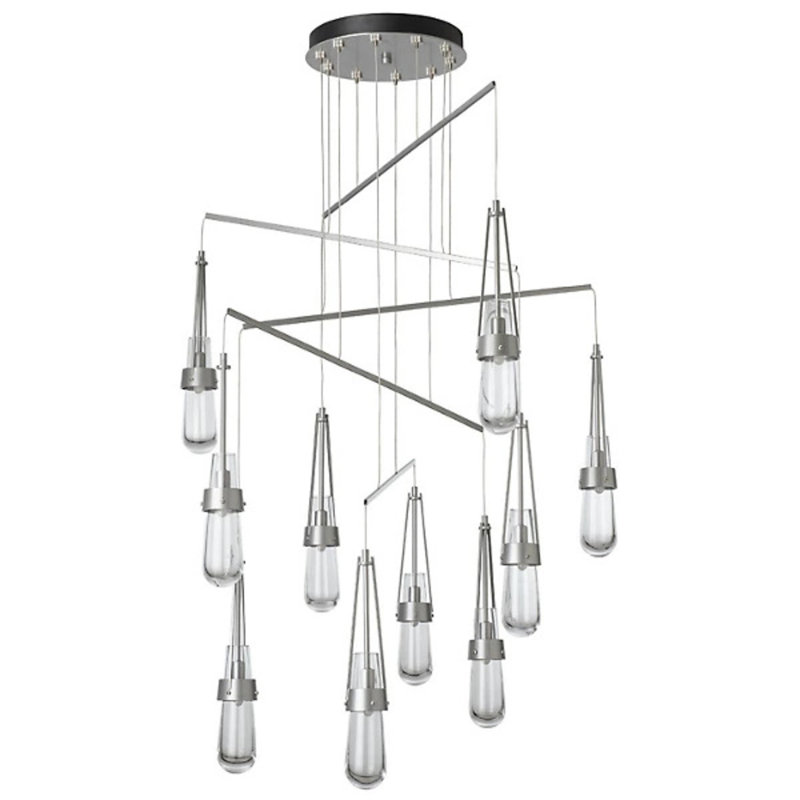 Link 10-Light Mobile Pendant - Soft Gold - Blown Clear Glass with White Threading - Long Overall Height, Vintage Platinum