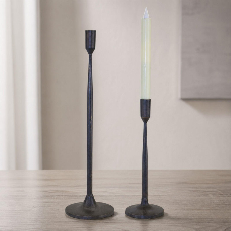 Ensemble de deux porte-bougies de table en métal noir