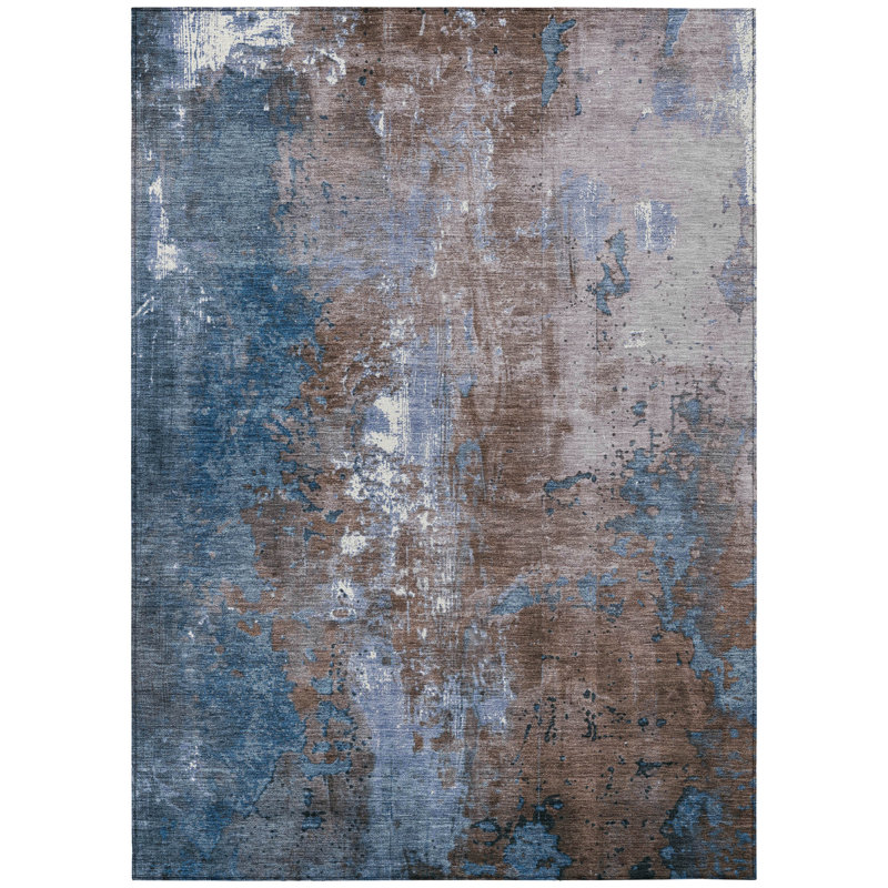 Tapis intérieur / extérieur brun lavable à la machine Xhevrie, Rectangulaire 8 pi x 10 pi