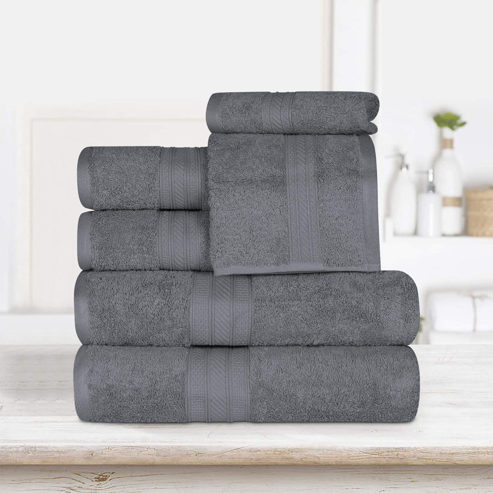 Glenlee 700GSM Long Staple Combed Cotton 6-Piece Towel Set, Gray