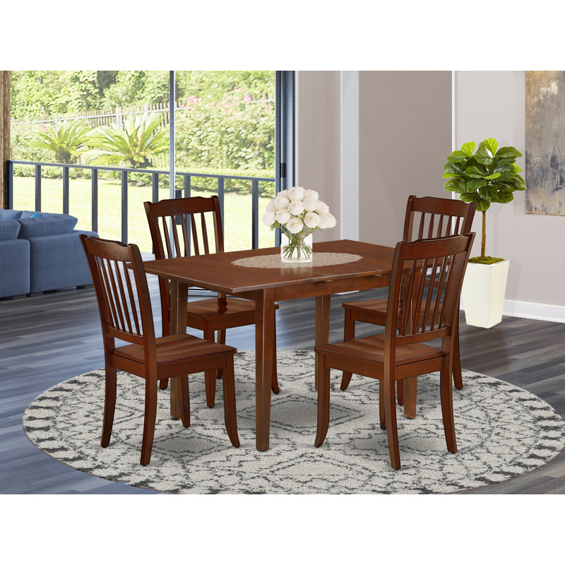 L'ensemble 5 pièces de table et chaises de cuisine comprend une table de salle à manger rectangulaire avec rallonge papillon et 4 chaises, acajou