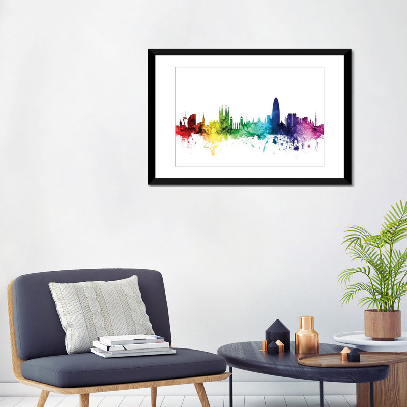 Rainbow Skyline Series: Barcelona, Espagne, impression sur toile tendue, H 24 po x l 32 po x P 1 po, Blanc