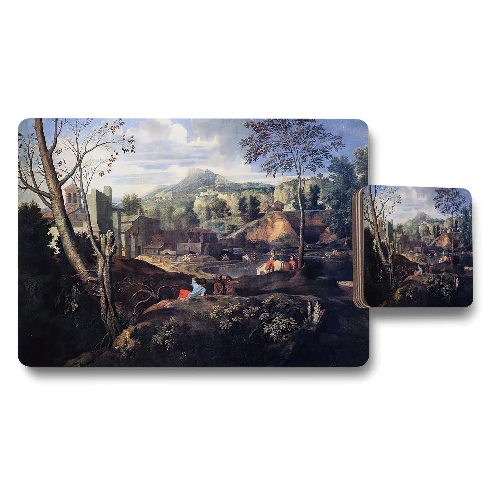 Placemat And Coaster Set Featuring Classic Landscape Painting Artwork