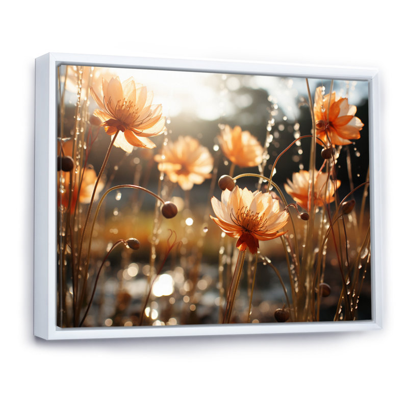 " Mums Field I ", 34" H x 44" W x 1.5" D, White Floater Framed