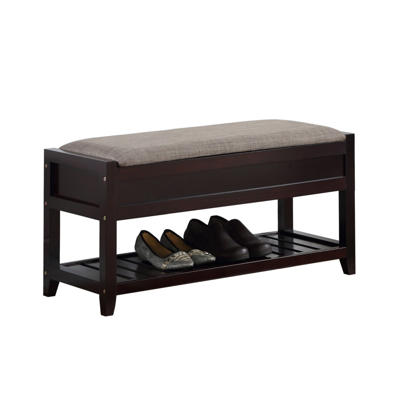 Banc avec rangement pour chaussures Rouen, revêtement en tissu gris, Espresso