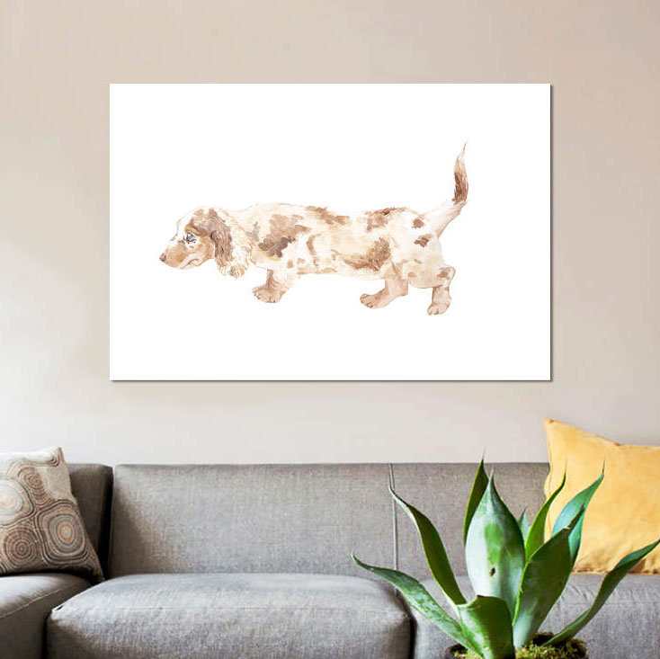 « long-cheveu teckel », impression sur toile, H 12 po x l 18 po x P 1,5 po, Pas de tapis, Toile tendue