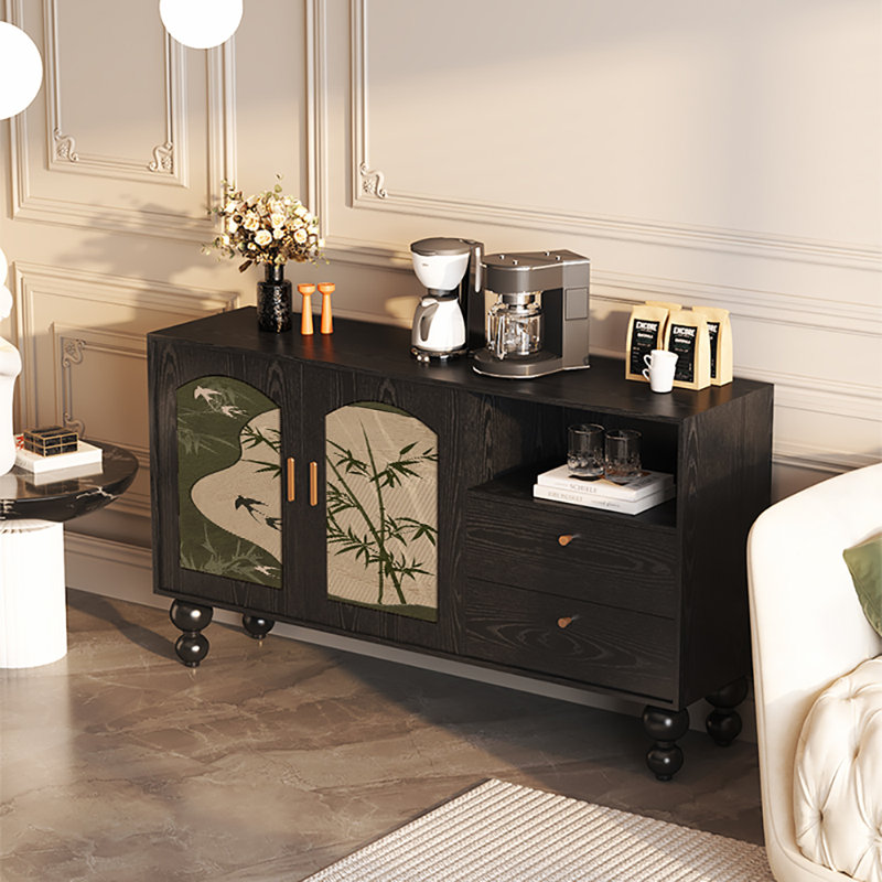 59.1in Multi-functional Sideboard Storage Cabinet, Black/Green