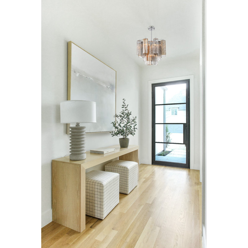 Arras Dimmable Tiered Chandelier, 13.75" H x 17.75" W x 17.75" D, Gray/Yellow, Polished Chrome