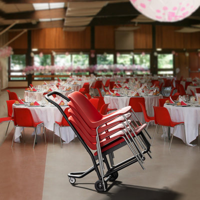 Chariot de chariot robuste pour chaises empilables, peut contenir 10 chaises pliantes, capacité de 300 lb, chariot de transport vertical avec roues en caoutchouc de 5,9 po et tapis antidérapant