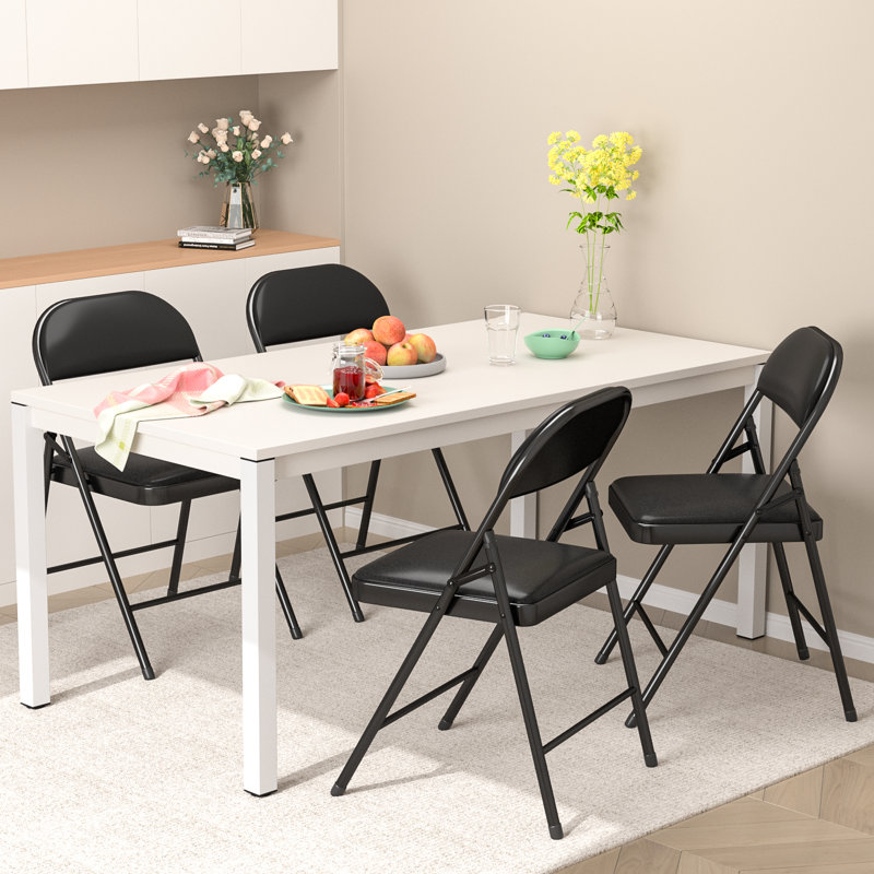 Zev Folding Chair Set, Vinyl Padded, 4 Pack, Comfortable Experience, Easy Storage