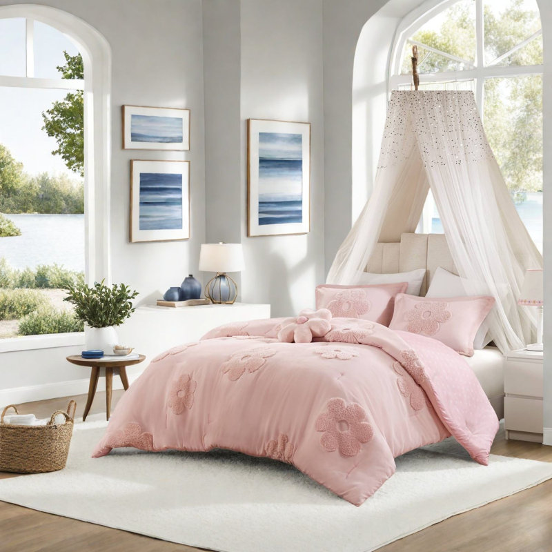 Hypoallergenic Chenille Bedding Set, Pink, Modern Style Comfort For Home