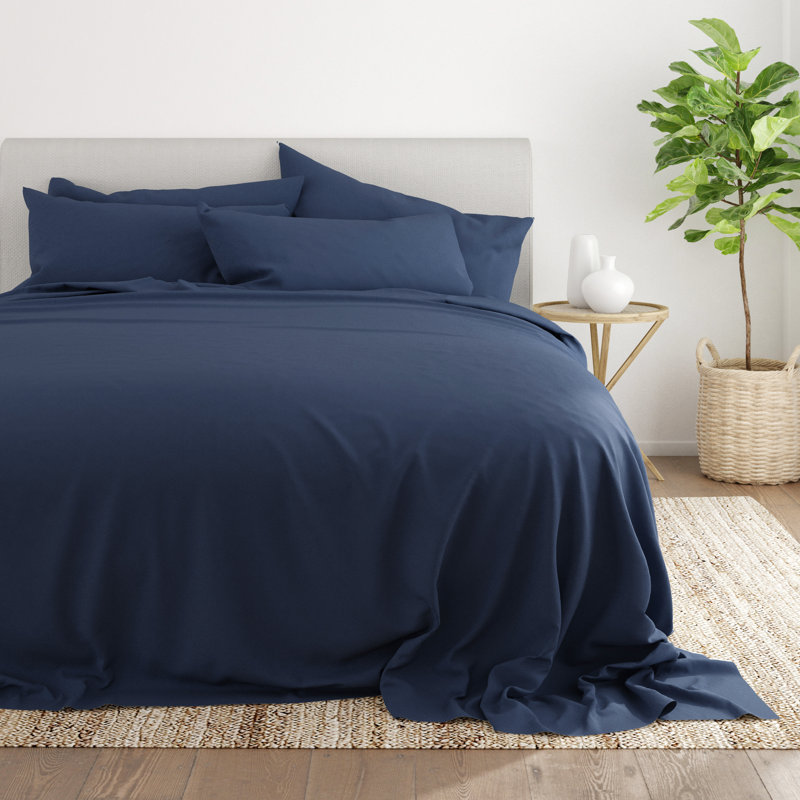 Ultra-Soft Double Brushed 6 Piece Sheet Set – Deep Pocket, Wrinkle Resistant, Fade Resistant Bedding, Navy