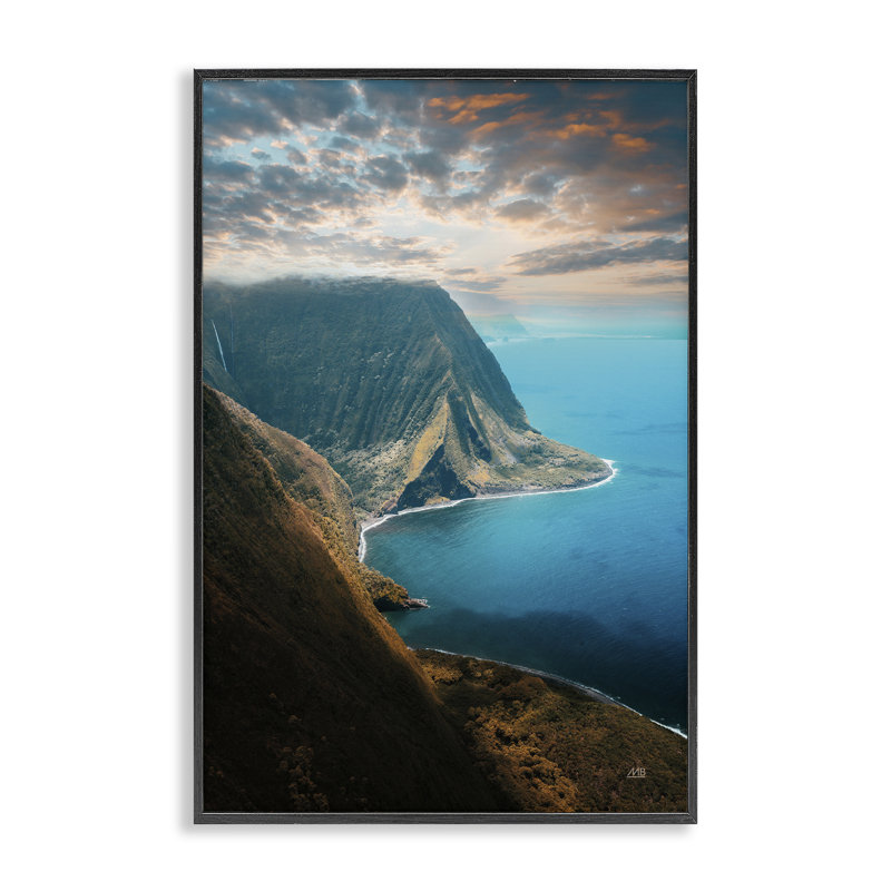  Falaises de la côte hawaïenne, estampe numérique par Max Blakesberg Studios, H 30 po x l 20 po, Giclée encadrée noir minuit