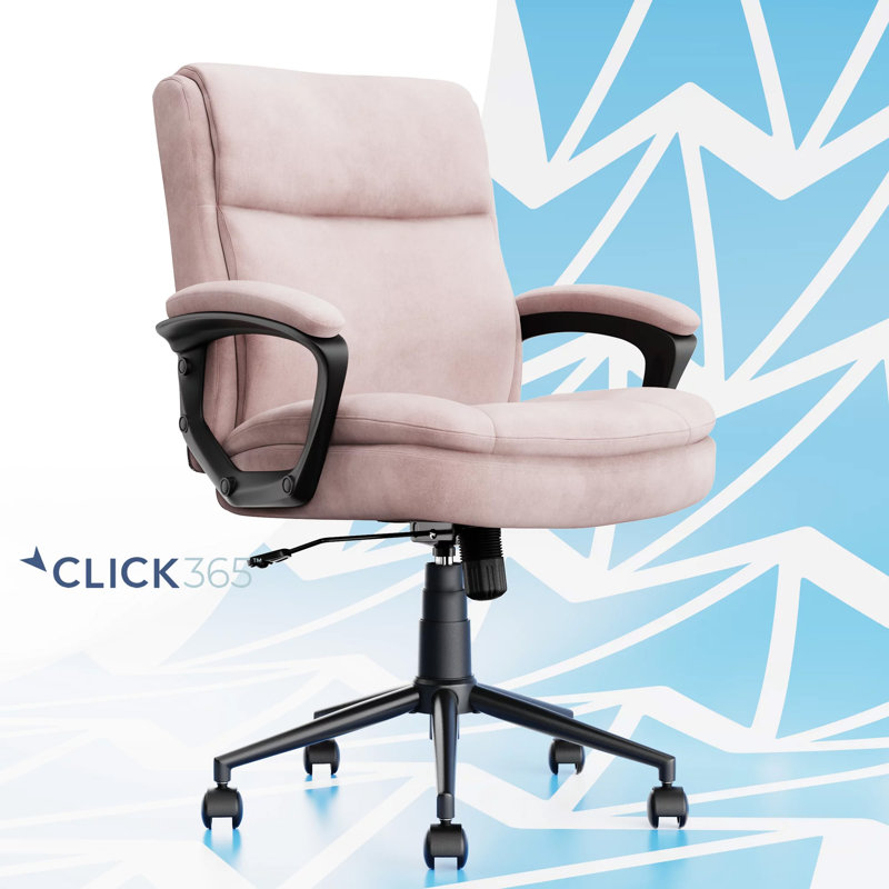Chaise de bureau ergonomique à dossier moyen avec accoudoirs rembourrés et ajustables Click365 Transform 2.0, Velours, Rose