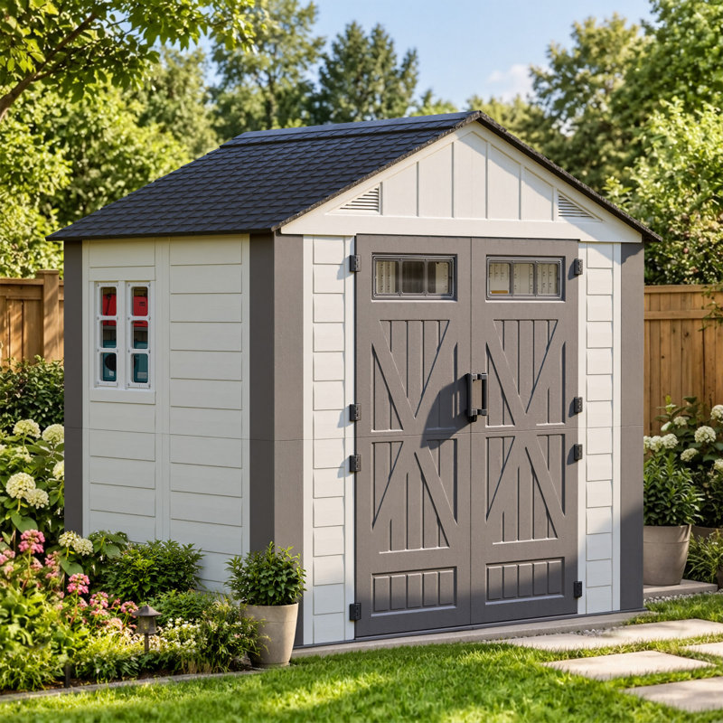 Abri de jardin Edrosie Inc 8x6 pi en résine avec fenêtres, 8×6FT