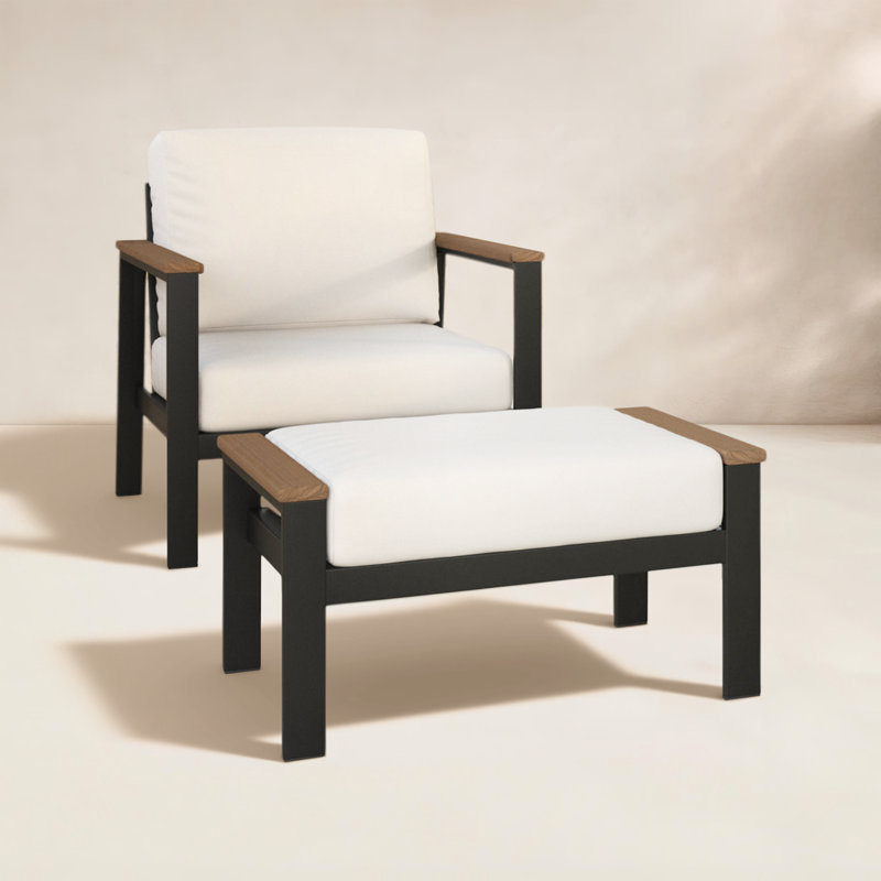Townsend Patio Chair Sunbrella® Cushions and Ottoman, Sunbrella Canvas Natural