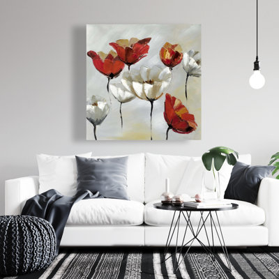 Abstract Red and White Flowers - Botanical Canvas Art for Home