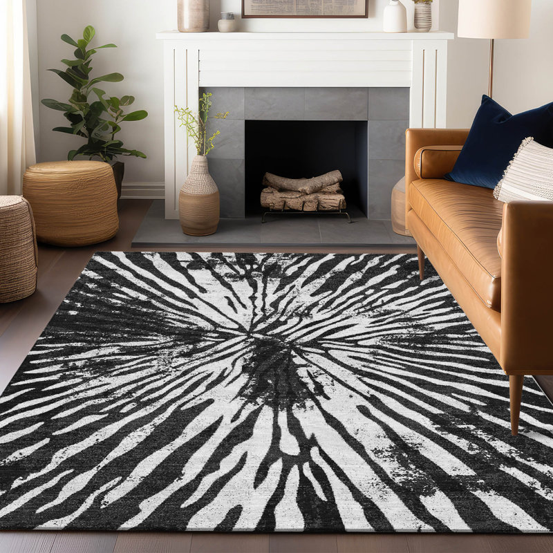 Premium Machine Washable Prisco Black Rug, Rectangle 2'6" x 3'10"