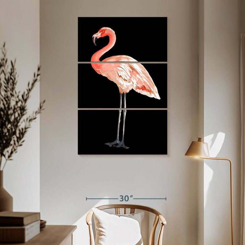 Flamant rose sur fond noir, H 65 po x l 42 po