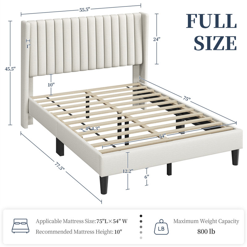 Upholstered Panel Bed, Full, Ivory