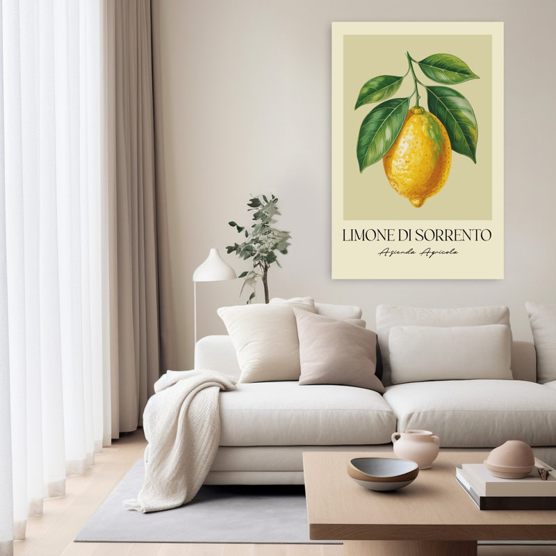 «Sorrento», citron, botanique, élégant, rustique, rétro, fruit, nature, art mural, H 60 po x l 40 po