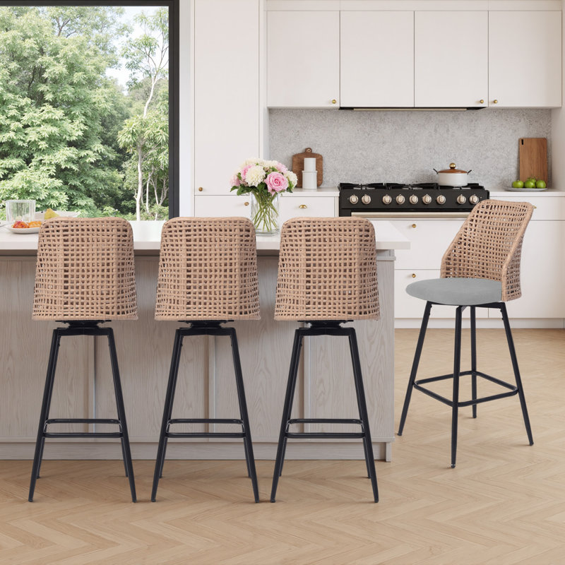 Swivel Yes Chenille Bar Stool, Light Grey