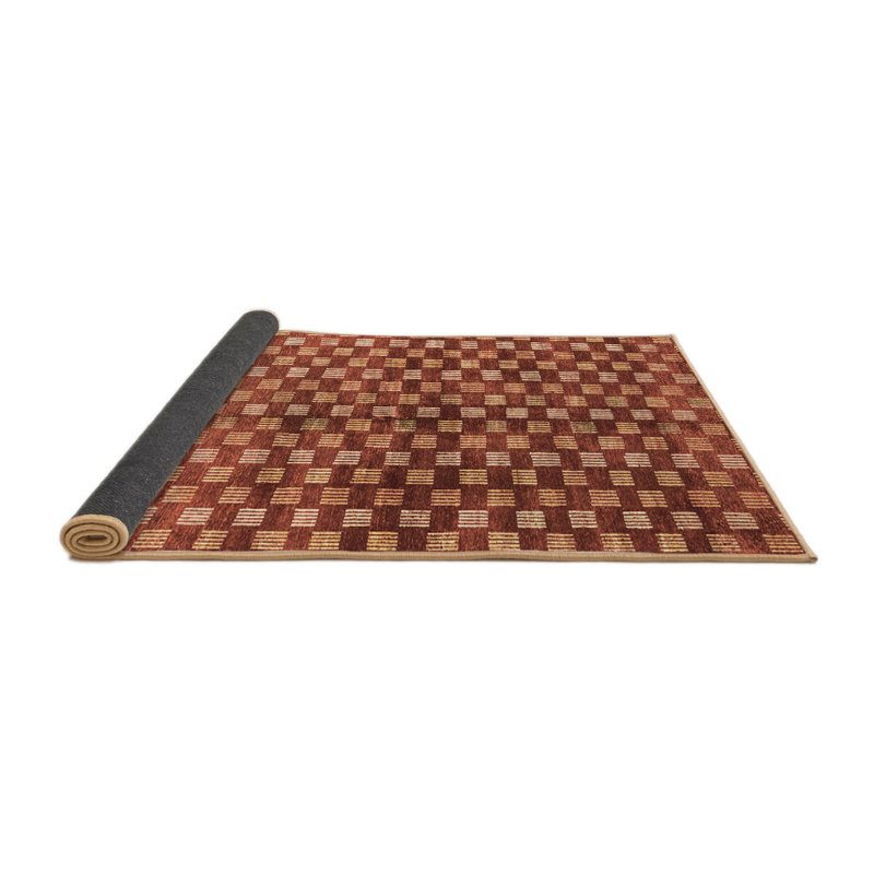 Tapis carré en laine et polyester abstrait tissé à la machine 7 pi x 7 pi brun