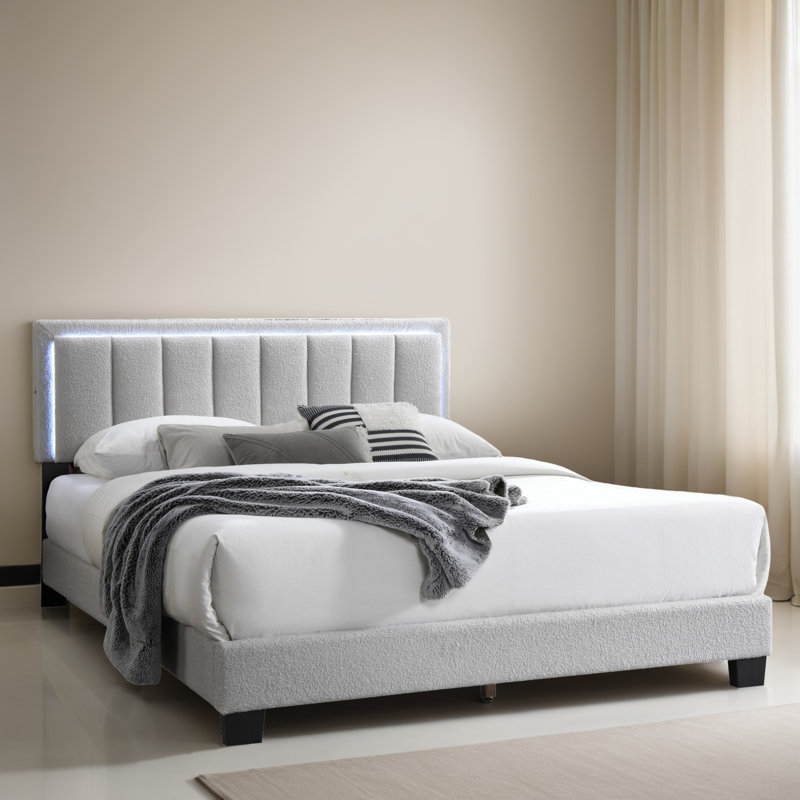 Queen Size Upholstered Platform Bed Frame, Light Gray