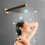 Système de douche mural contemporain à pluie en or brossé 10 pouces, salle de bain luxueuse avec douche à main, une poignée manuelle, robinet géométrique, valve de cartouche de remplissage en céramique moderne-128812745