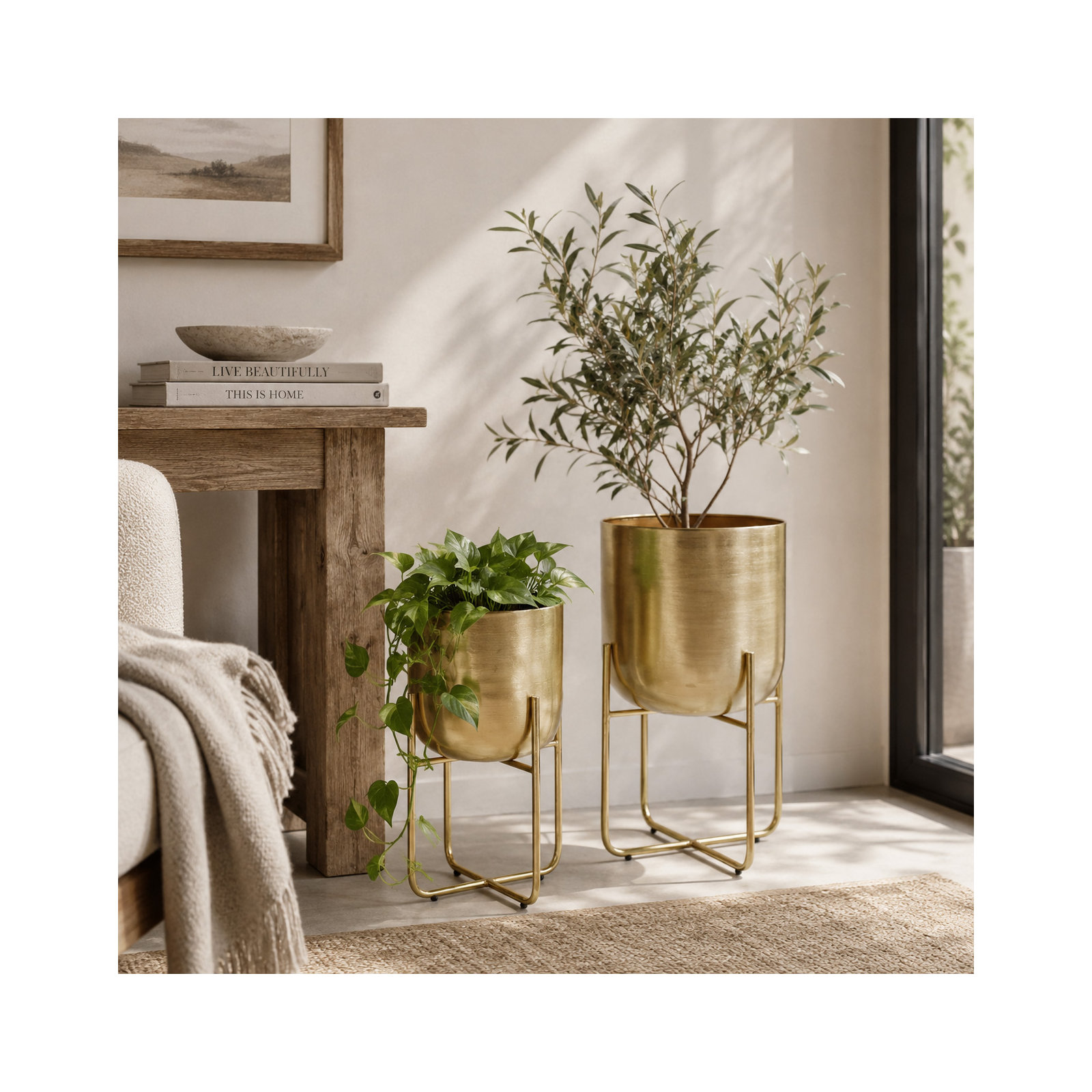 Nickson 2-Piece Iron Pot Planter Set, Gold