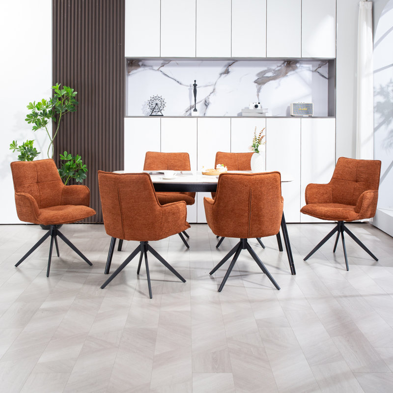 360° Swivel Dining Chairs Set Of 2, Modern Upholstered Armchairs With Ergonomic Back Support, Sturdy Metal Legs For Kitchen & Dining Room