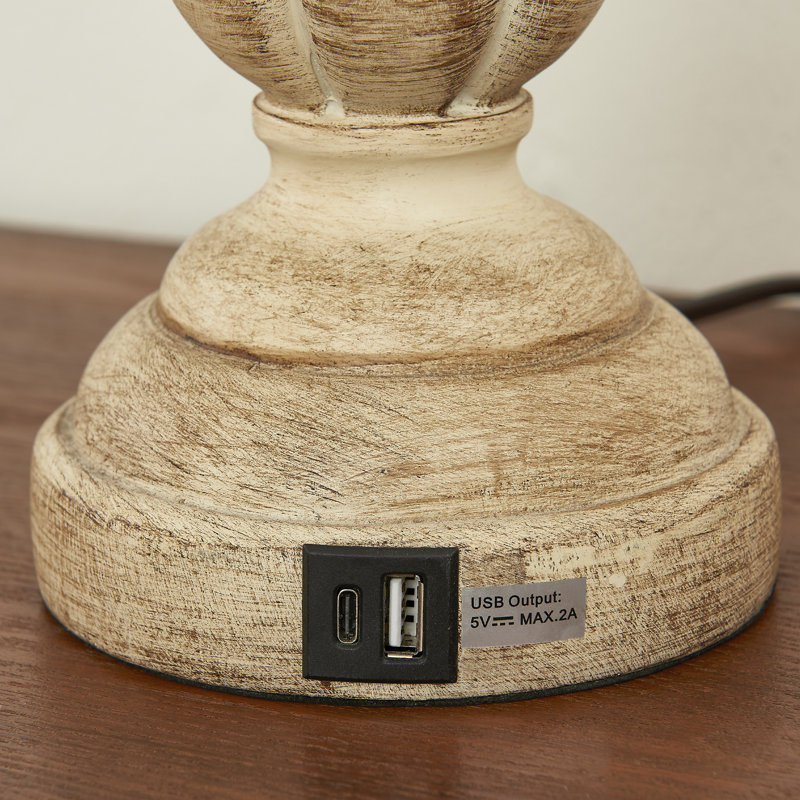 26" Resin Table Lamp with USB and Type-C Outlet, Brown