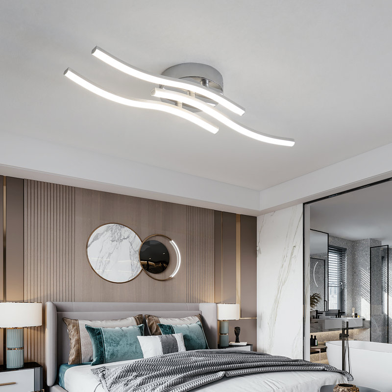 Curved Design LED Ceiling Lamp Fixture, 18W 1800 LM Neutral White Light, 4000K, Chrome