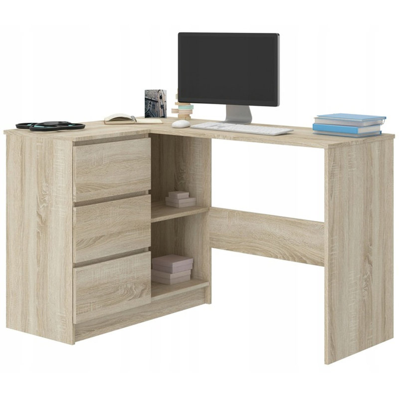 Ardeleana L-Shaped Computer Table, Tan, Left Hand Return