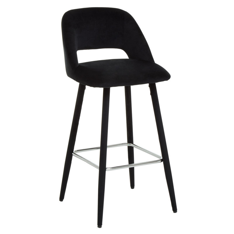 Upholstered Counter Stool with Metal Frame, Black, Black
