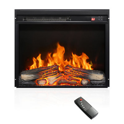 23 Inch Electric Fireplace Insert Realistic Flame Log Remote Control Timer Overheating Protection Double Device 1400w Heat 5000 's Per Hour 11 Temperature Settings 50000 Hours Led Source 4 Adjustable