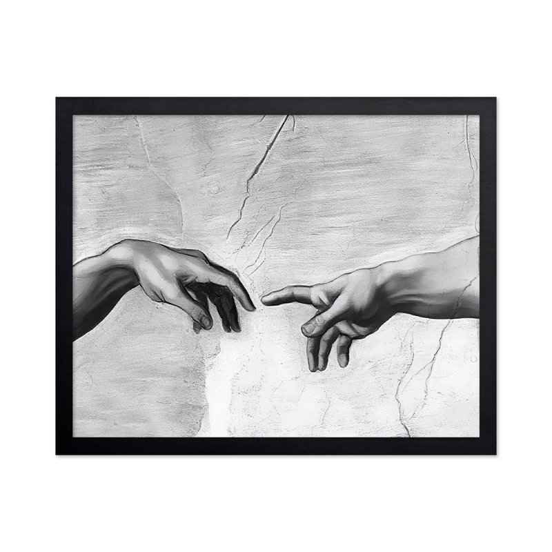 Création d'Adam, main de Dieu, Cadre noir, Affiche, H 11 po x l 14 po