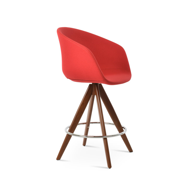 Tabouret de bar Tribeca Pyramid, Noyer, Rouge d’époque, Tabouret de comptoir (siège d'une hauteur de 27 p
