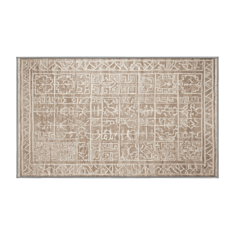Machine Washable Gray Area Rug, Rectangle 5' x 8'