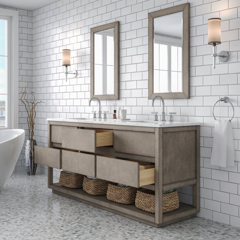 Meuble-lavabo de comptoir en marbre blanc Carrara, Chrome